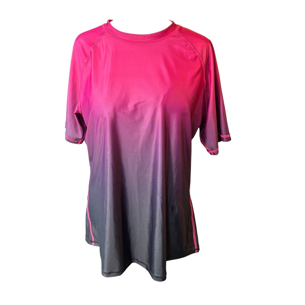 Halcurt Womens Ombre Rash Guard‎ Short Sleeve Swim Shirt Built-in Bra XL #607